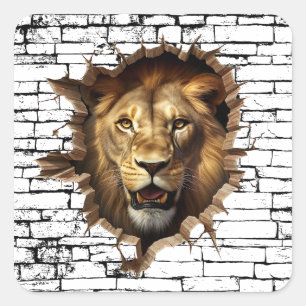 Sticker Carré Art de mur de lion 3D – Safari réaliste
