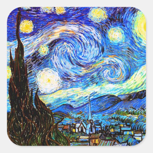 Sticker Carré Art de nuit Van Gogh Starry (Devant)