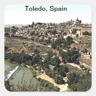 Sticker Carré Art de paysage illustré de Tolède, Espagne