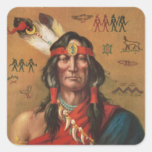 Sticker Carré Art de portrait d'un chef amérindien vintage