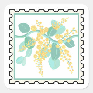 Sticker Carré art de timbre de fleurs d'acacia australien