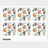 Sticker Carré Art de trait dessin chats et fleurs (Feuille)