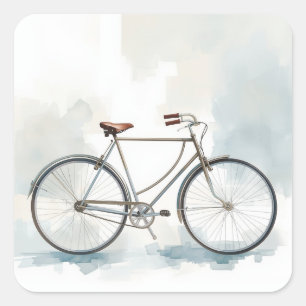 Sticker Carré Art de vélo vintage en blanc et bleu