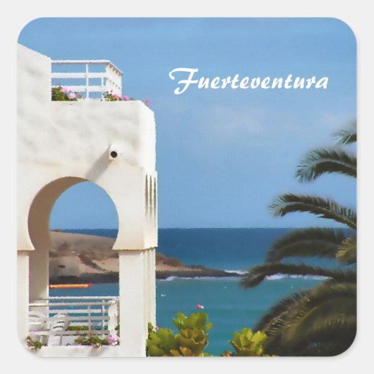 Sticker Carré Art de voyage côtier de Fuerteventura (Devant)