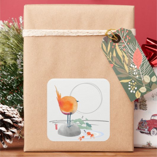 Sticker Carré ART DE ZEN Aquarelle oiseau (vacances)