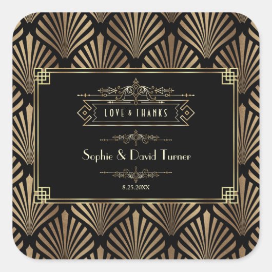 Sticker Carré Art Déco Black Gatsby Mariage des années 1920 (Devant)