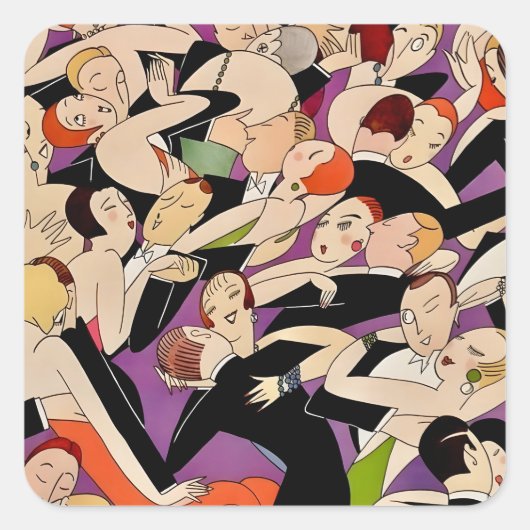 Sticker Carré Art Deco Dancing Couples Pattern | 1920s Jazz Age  (Devant)