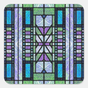 Sticker Carré Art Déco de verre coloré en bleu et violet
