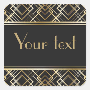 Sticker Carré Art déco, noir, or, élégant, chic, monogramme p
