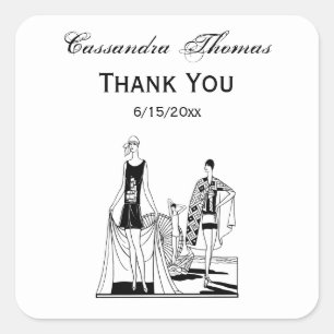 Sticker Carré Art déco vintage Dames branchées à la plage