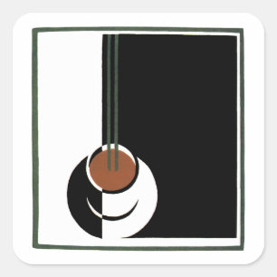 Sticker Carré Art Déco vintage, tasse de café avec vapeur