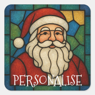 Sticker Carré Art déco vitrail de Noël Santa personnalisé