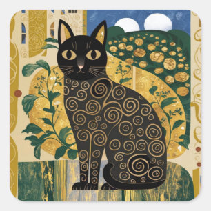 Sticker Carré Art décoratif de chat noir dans le style de Gustav