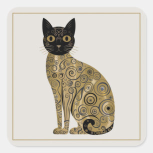Sticker Carré Art décoratif de chat noir dans le style de Gustav