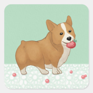 Sticker Carré Art d'illustration de Corgi gallois et de fraise