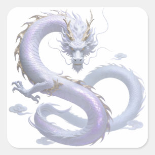 Sticker Carré Art du Dragon Blanc Esthétique de Fantaisie Myth