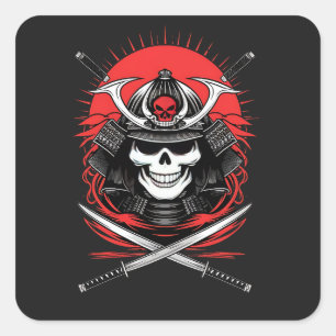 Sticker Carré Art du guerrier Samurai Skull Rising Sun