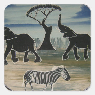 Sticker Carré Art Eléphant Africain
