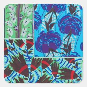 Sticker Carré Art floral bleu et vert maximaliste vibrant