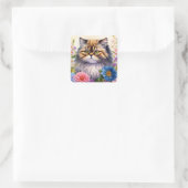 Sticker Carré Art Floral de Chat Perse (Sac)