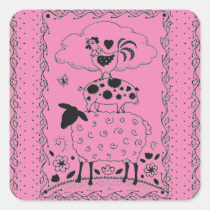 STICKER CARRÉ ART FOLAIRE ANIMAUX DE FERME MOUSSE, PIG, ROOSTER