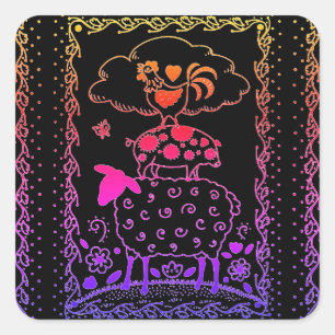STICKER CARRÉ ART FOLAIRE ANIMAUX DE FERME MOUSSE, PIG, ROOSTER