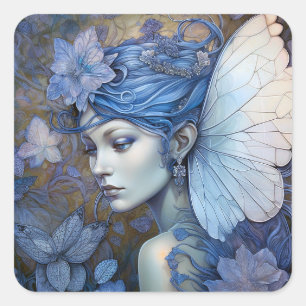 Sticker Carré Art Imaginaire Fairy Bleu