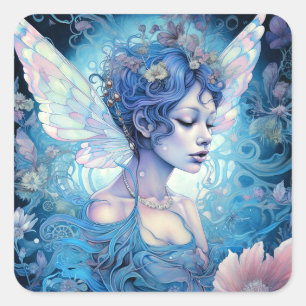 Sticker Carré Art Imaginaire Fairy Bleu
