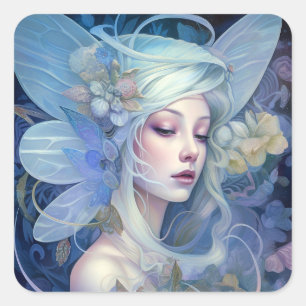 Sticker Carré Art Imaginaire Fairy Bleu