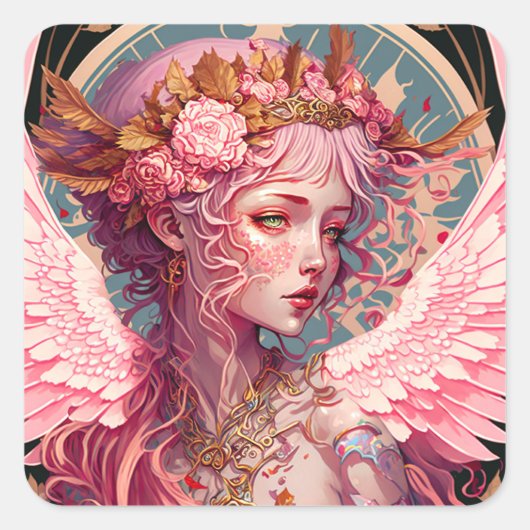 Sticker Carré Art Imaginaire rose Fairy Angel (Devant)
