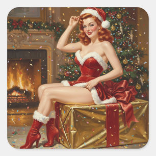 Sticker Carré Art intégré Père Noël vintage