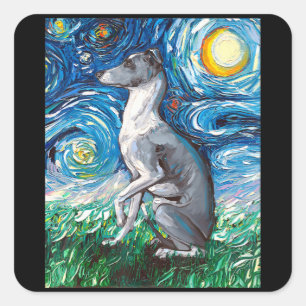 Sticker Carré Art italien Greyhound Starry Night Whippet Chien