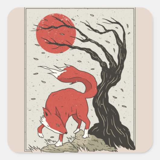 Sticker Carré Art japonais Fox (Devant)