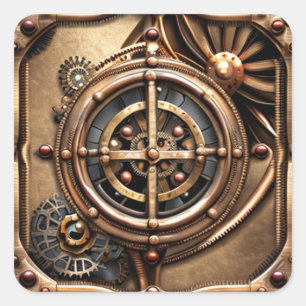 Sticker Carré Art métallique à engrenages Steampunk