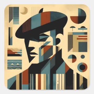 Sticker Carré Art Moderne du Milieu du Siècle Homme portant un B