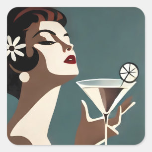 Sticker Carré Art Moderne du Milieu du Siècle La DIva Martini