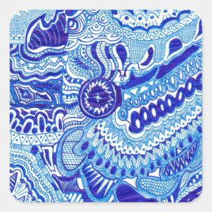 Sticker Carré Art motif de style Royal Blue et White Ming