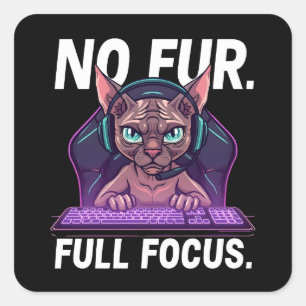 Sticker Carré Art néon de chat Sphynx gamer en pleine concentrat