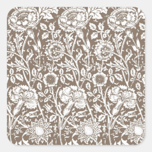 Sticker Carré Art Nouveau Carnation Damask, Taupe et blanc