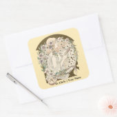 Sticker Carré Art Nouveau Ex Libris Girl With Book & Stars (Enveloppe)