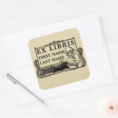 Sticker Carré Art Nouveau Girl Reading Book Ex Libris Modèle (Enveloppe)