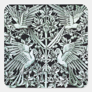 Sticker Carré Art Nouveau Vintage Art Floral Oiseau Perroquet
