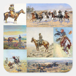 Sticker Carré Art occidental de cowboy populaire