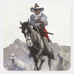Sticker Carré Art occidental secouru par NC Wyeth