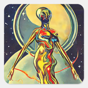 Sticker Carré Art Orignal Liquid Metal Alien femme Abstraite