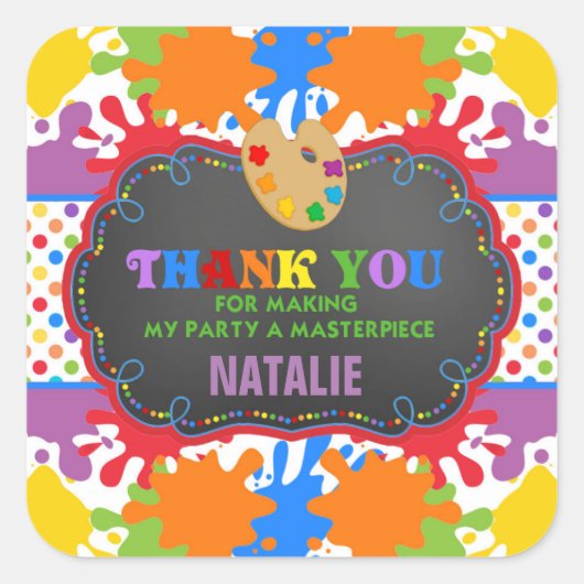 Sticker Carré Art Peinture Anniversaire Fête Favoriser Balise St (Devant)