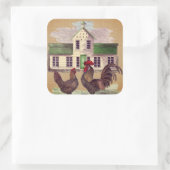 Sticker Carré Art populaire Farmyard Poulets Conception rustique (Sac)