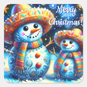 Sticker Carré Art populaire mexicain Snowmen Snowman Snow People