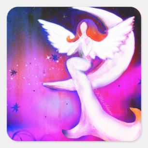 Sticker Carré Art rose Angel Moon Stars par Kristy McAdams