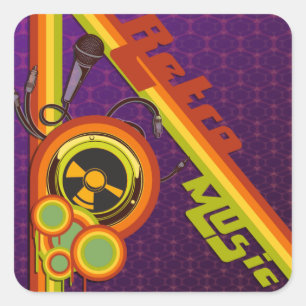 Sticker Carré art vectoriel funky de musique rétro